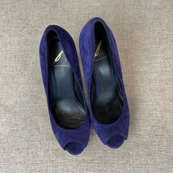 Brian Atwood Suede Peep Toe Platform Pumps in Royal Indigo size 7 1/2 - Picture 6 of 12